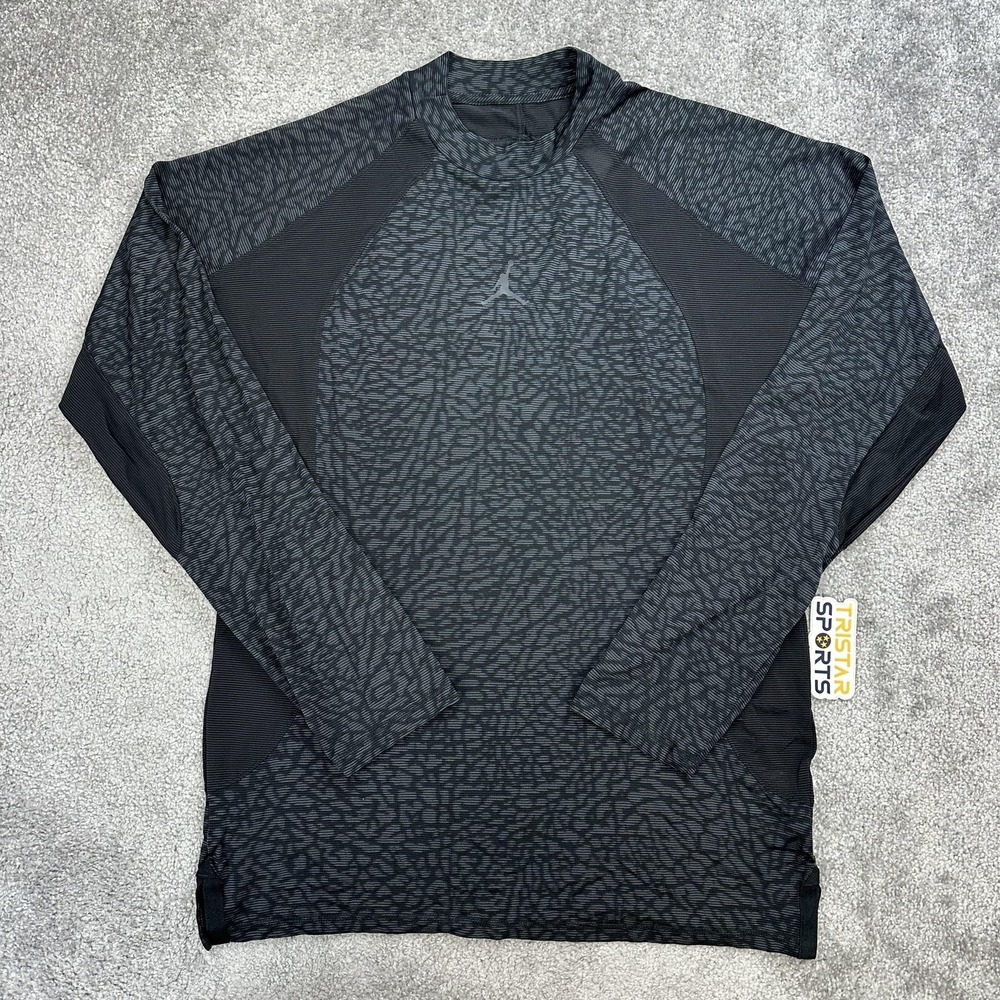 Air Jordan Dri-FIT ADV Shirt Mens Medium Black Gray Elephant Print Long Sleeve